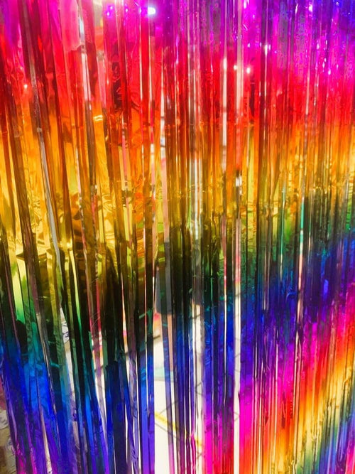 3pcs 2M X 1M Rainbow Multicolour Metallic Tinsel Curtains Aluminum Foil Flow Silk Curtain Background Streamer Birthday Party Wedding Holiday Decoration (Rainbow)
