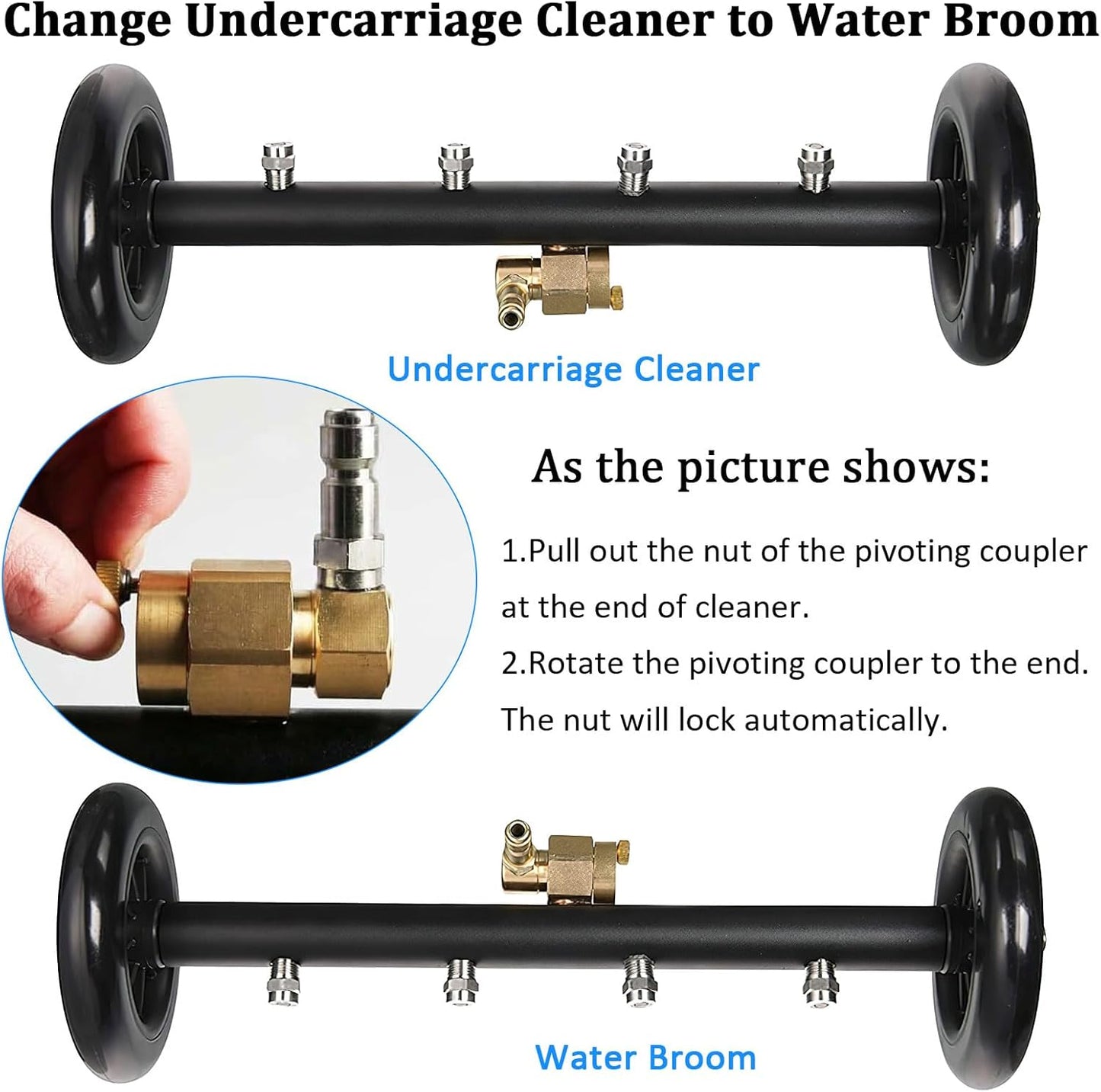 16" 2-in-1 Pressure Washer Undercarriage Cleaner Water Broom, Surface Cleaner Power Washer Attachment with 3 Extension Rods 4 Nozzles and QC Pivot Coupler, 4000 PSI 40cm