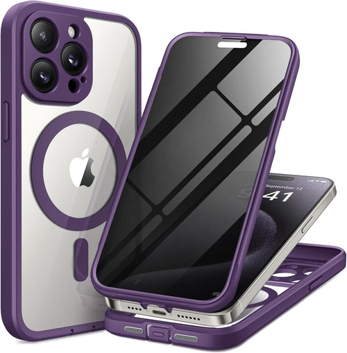 TIESZEN for iPhone 15 Pro Max Case, Compatible with MagSafe, Built-in Privacy Screen Protector and Camera Protection, Anti Spy Full Body Dustproof Shockproof Hard Phone Case 6.7", Purple