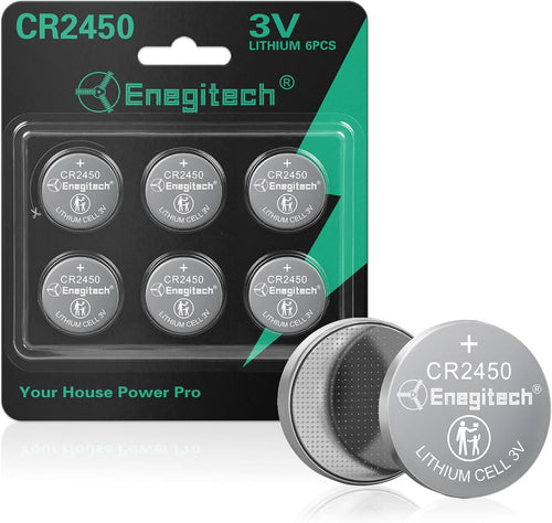 Enegitech CR2450 Lithium Coin Batteries Button 2450 3V for Use in Key Fobs, Scales, and Temperature Sensors, Hygrometers, Remote Controls, Electronic Scales, Digital Clocks, Smart Meters (6 Pack)