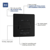 BG Fan Isolator Switch Triple Pole 10A - Matt Black