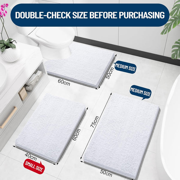 Chenille Bath Mat 50x75cm Absorbent Non-Slip Bathroom Rug White