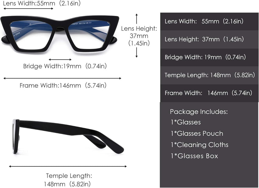 GLINDAR Cat Eye Blue Light Blocking Glasses Vintage Narrow Square Ã¢ÂÂ Black