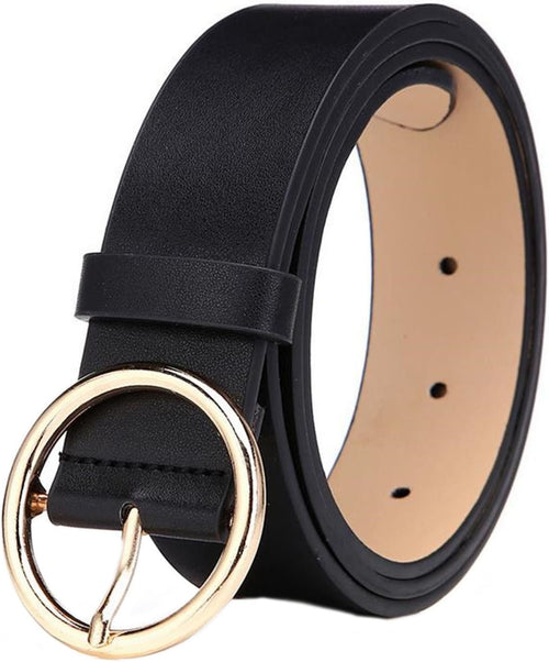 PU Leather Waist Belt Round Metal Buckle Casual Women's Belt â Black/Brown