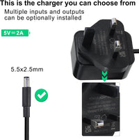 5V 2A Power Supply, Universal AC 100-240V to DC 5Volt 2Amp,10W Adapter Charger 5 Volt 2000Ma UK Plug fit for Android TV Box,LED Strip Lights, Electronic Devices, Router, DC Connector Jack 5.5mmx2.5mm