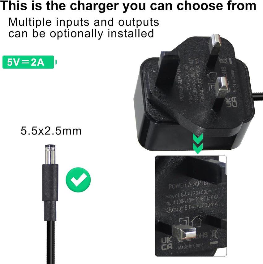 5V 2A Power Supply, Universal AC 100-240V to DC 5Volt 2Amp,10W Adapter Charger 5 Volt 2000Ma UK Plug fit for Android TV Box,LED Strip Lights, Electronic Devices, Router, DC Connector Jack 5.5mmx2.5mm