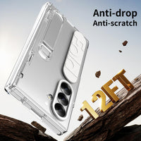 Case for Samsung Galaxy Z Fold 7 with Built-in Screen Protector/Finger Ring Buckle/Hinge Protection/Kickstand Shockproof Soft Touch Non-slip Phone Cover for Samsung Galaxy Z Fold7 Transparent