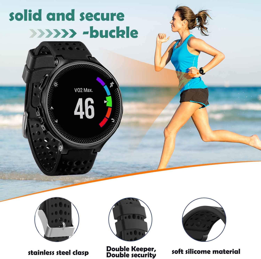 TopPerfekt Band Compatible with Garmin Forerunner 235, Soft Silicone Replacement Watch Band Strap Wristband for 220/230/235/620/630/735XT/235 Lite Smart Watch for Women Men (Orange-Black)