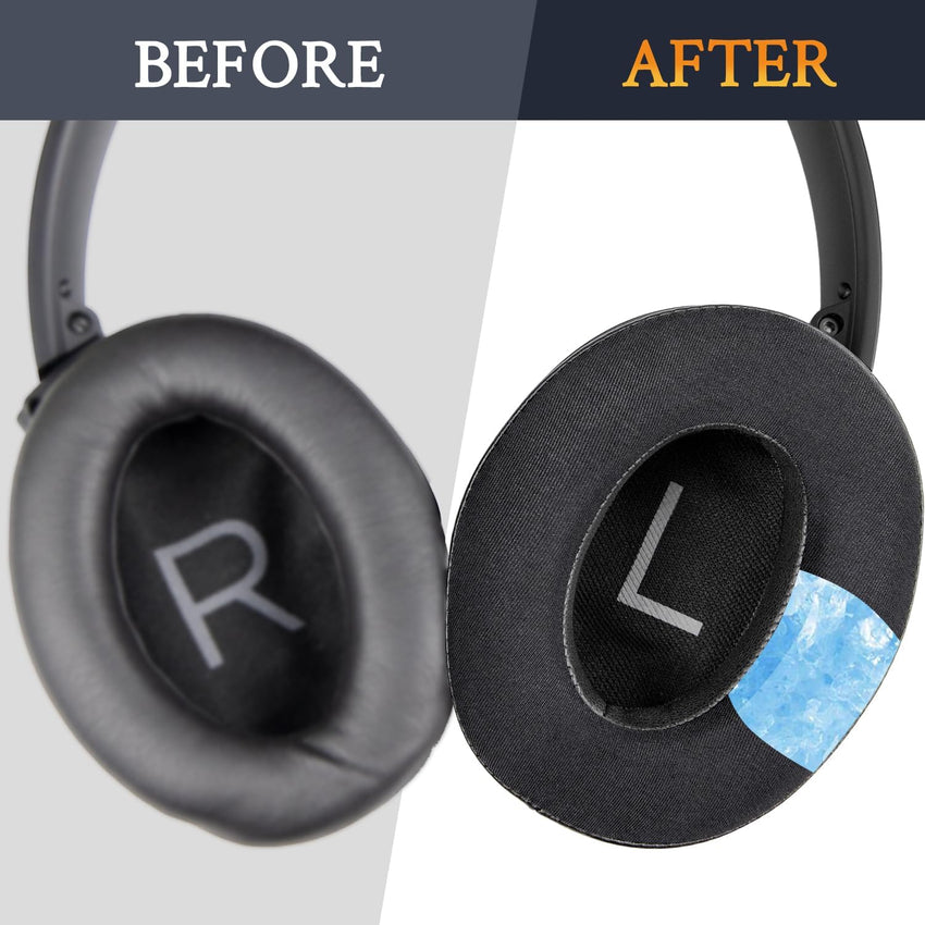 SOULWIT Cooling Gel Ear Pads Cushions Replacement for Bose QuietComfort 45 (QC45)/QuietComfort SE (QC SE)/New Quiet Comfort Wireless Over-Ear Headphones, Earpads with Ice Silk Fabric - Black