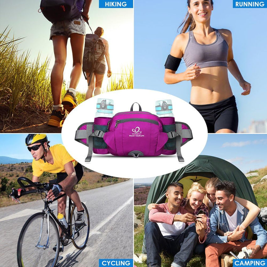 WATERFLY Hiking Waist Pack Bum Bag Waist Bag with Bottle Holder Running Bag for Camping Climbing Travel Cycling and Dog Walking (Rose)