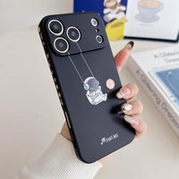 Yonds Queen for iPhone 17 Pro Max Cute Case, Cool Cartoon Swing Astronaut Planet Moon Design Stylish TPU Bumper Shockproof Anti-Slip Protector Fashion Case (Black Planet, iPhone 17 Pro Max)
