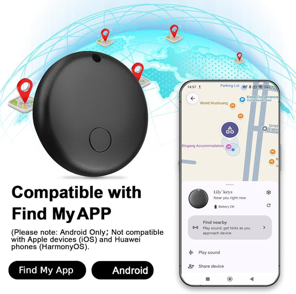 [Android Systems, High Accuracy] Anti-Lost Tag, Small Smart Tag, Android Tracker, Compatible with âFind My Deviceâ App (AndroidOnly) for Keys, Wallet, Luggage (Black-1)