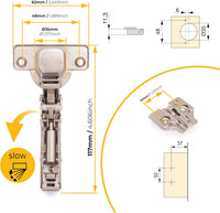 Full Overlay Cabinet Hinges Ã35mm Soft Close 105Â° Opening Eccentric Adjustment â Pack of 20