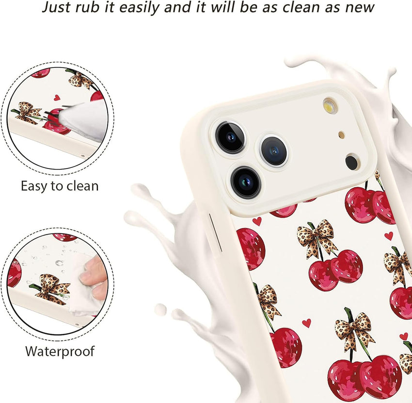 Yoedge Cherry Leopard Print Case for iPhone 17 Pro Max 6.9",Cute Aesthetic Design Silicone Soft cheetah print Pattern Phone Cover for Girls, Preppy Shockproof Protective Case for Women