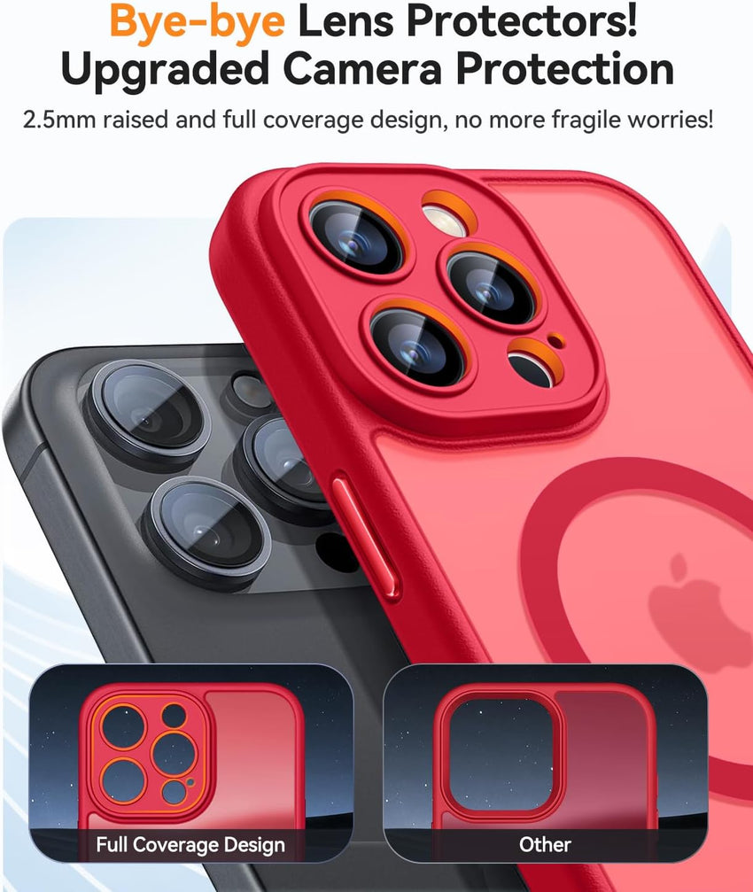 CANSHN Magnetic Compatible with iPhone 14 Pro Case(6.1 Inch), Upgraded [Full Camera Protection] [Compatible with Magsafe] [Translucent Matte] Shockproof Protective Phone Case Cover - Red