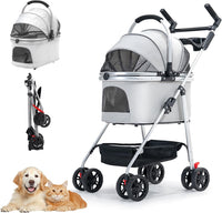 Pet Stroller 3-in-1 Foldable Dog Cat Stroller with Carrier, Storage Basket & Food Tray â Grey