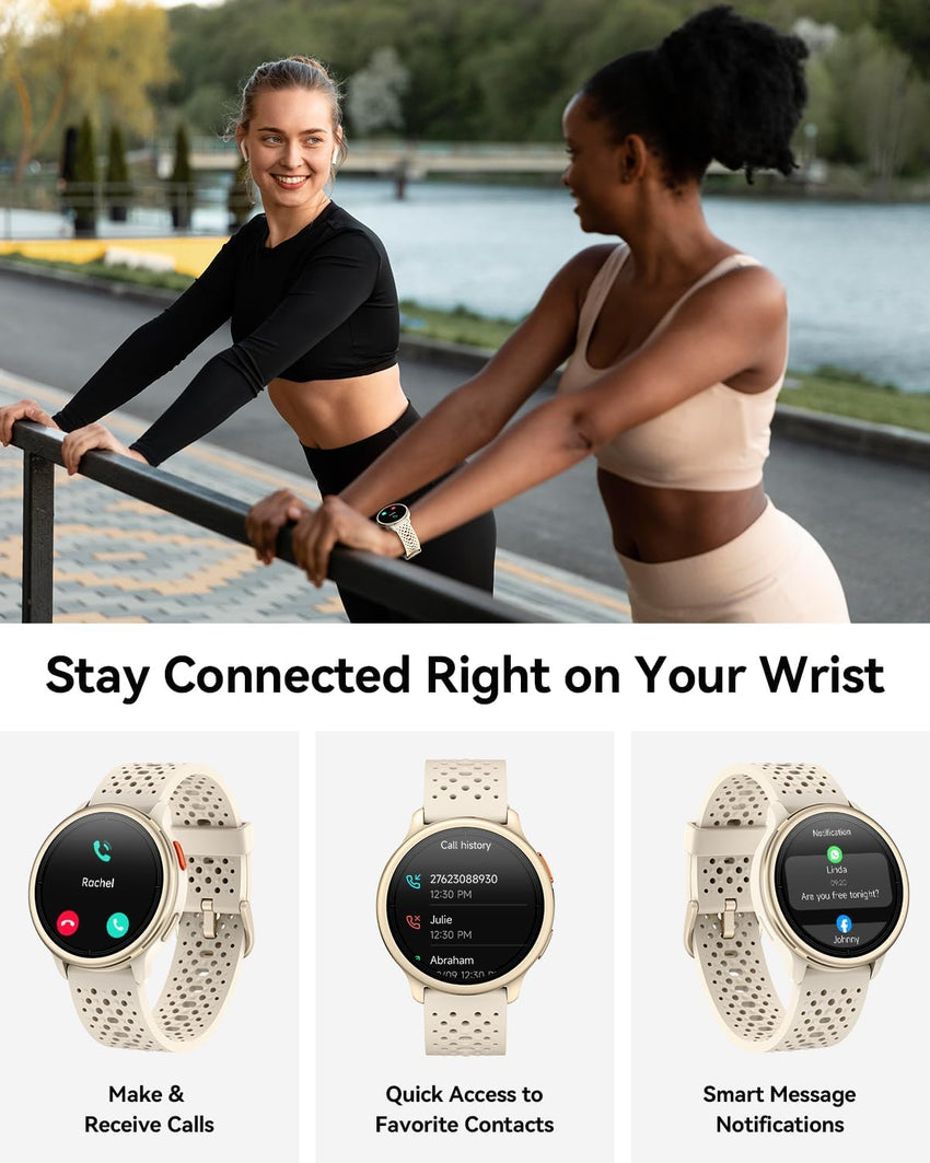 Quican Smart Watch 1.27in Round Bluetooth Call Fitness Tracker Beige
