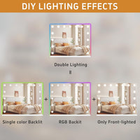 FENCHILIN Hollywood Mirror with RGB Backlit 15 LED Vanity Mirror with Lights 3 Lighting Modes Dynamic RGB Backlit Hollywood Vanity Makeup Mirror with Lights Shatterproof for Dressing Table 58x46cm