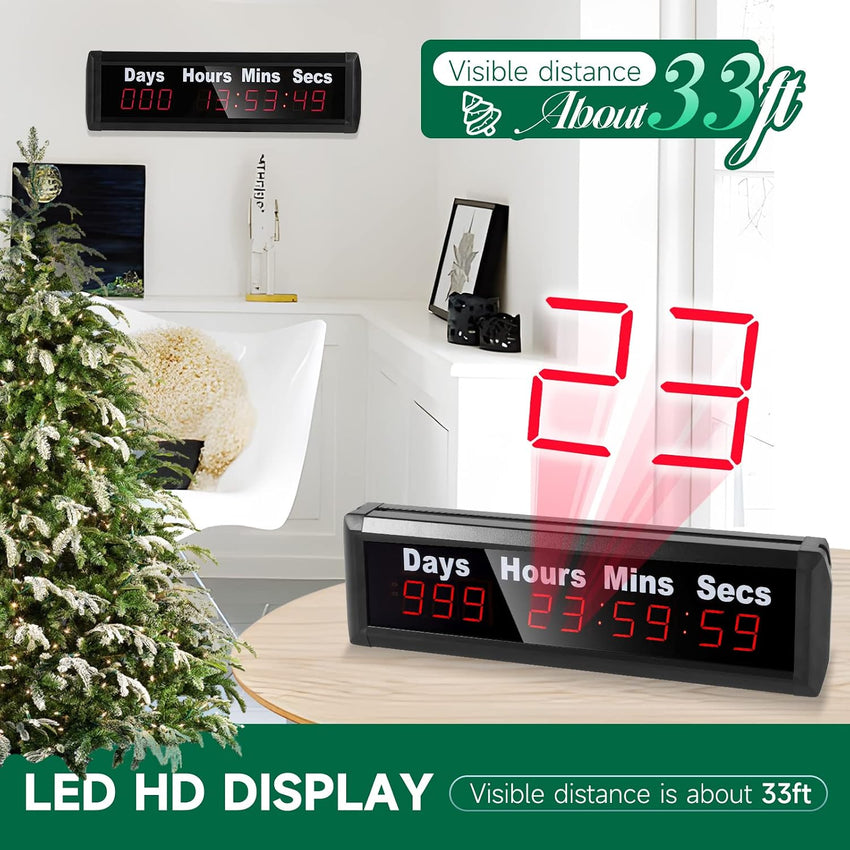 Spolehli Days Countdown Clock, Yearly Countdown Clocks Up to 999 Days with Hours Minutes Seconds for Retirement Christmas Wedding, Remote Control Led Countdown/Timing Up Timer Wall Clock (1.0'')