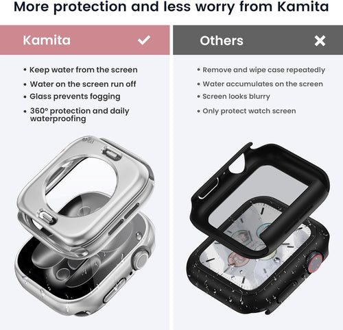 Kamita Waterproof Case Compatible with Apple Watch Series 11/Series 10 42mm, Hard PC Bumper Cases with Tempered Glass Screen Protector, All-Round Protective Cover for iWatch 11/iWatch 10 42 (Silver)