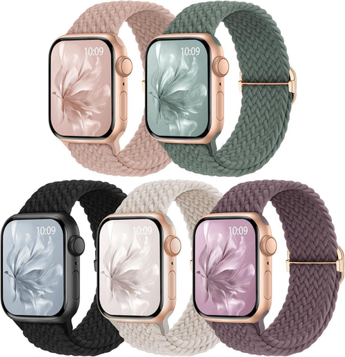 Raradev 5 Pack Braided Band Compatible for Apple Watch Straps Women 40mm 41mm 38mm 42mm 44mm 45mm 46mm 49mm, Breathable Stretchy Elastic Sport Loop for iWatch SE3 Series 11/10/9/8/7/6/5/4/3/2