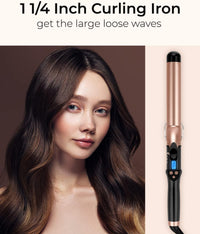 32mm Extra Long Barrel Curling Iron, Ceramic Tourmaline Curling Wand Professional Dual Voltage