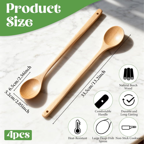 Wooden Cooking Spoons Natural Utensils â 13.2-inch Set of 4