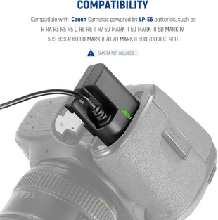 NEEWER Dummy Battery Replacement for LP-E6 LP-E6N LP-E6NH with DC Coupler and AC Power Adapter Compatible with Canon EOS R Ra R5 R5C R6 R6II R7 5D 6D 7D Mark II/III/IV 5DS 5DSR 60D 70D 80D 90D