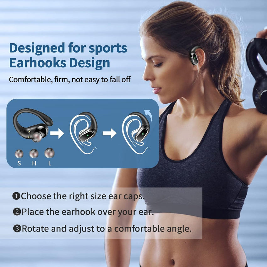 Wireless Earbuds, Bluetooth 5.4 Headphones Sport with 4 ENC Noise Cancelling Mic, 50H Wireless Headphones with Earhooks HiFi Stereo Deep Bass, IP7 Waterproof Bluetooth Earphones for Sport/Gym black