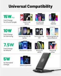 INIU Wireless Charger 2-Pack, 15W Fast Wireless Charger Stand with Sleep-friendly Adaptive Light Compatible with iPhone 17 16 15 14 13 12 Pro Max Samsung Galaxy S23 S22 S21 Google etc
