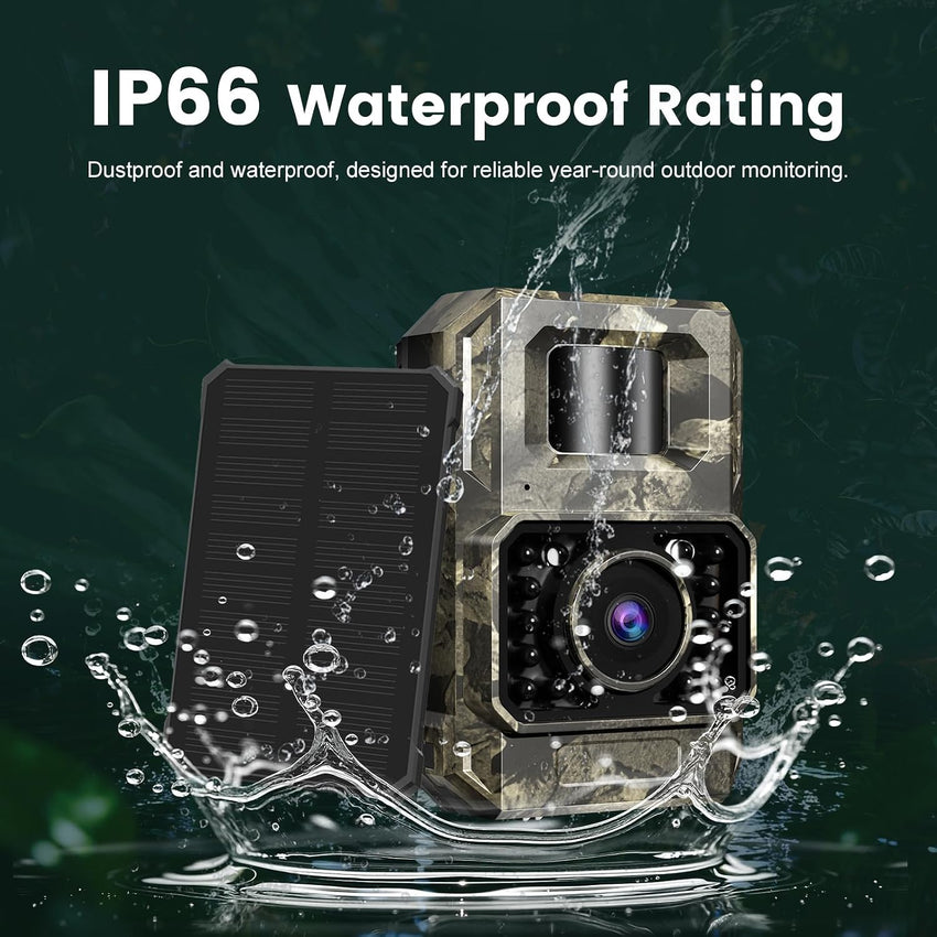 MAXDONE 4K 64MP Solar Wildlife Camera WiFi Bluetooth â Waterproof IP66