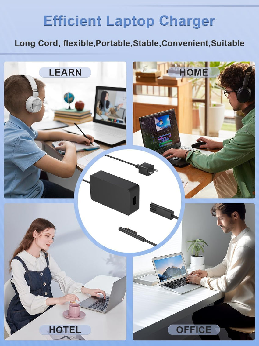 65W Surface Pro Charger Compatible with Microsoft Surface Pro 10 9 8 7 7 Plus 6 5 4 3 X Surface Laptop 7 6 5 4 3 2 1 Surface Book 3 2 1 Surface Go Tablet Windows Power Adapter Cord