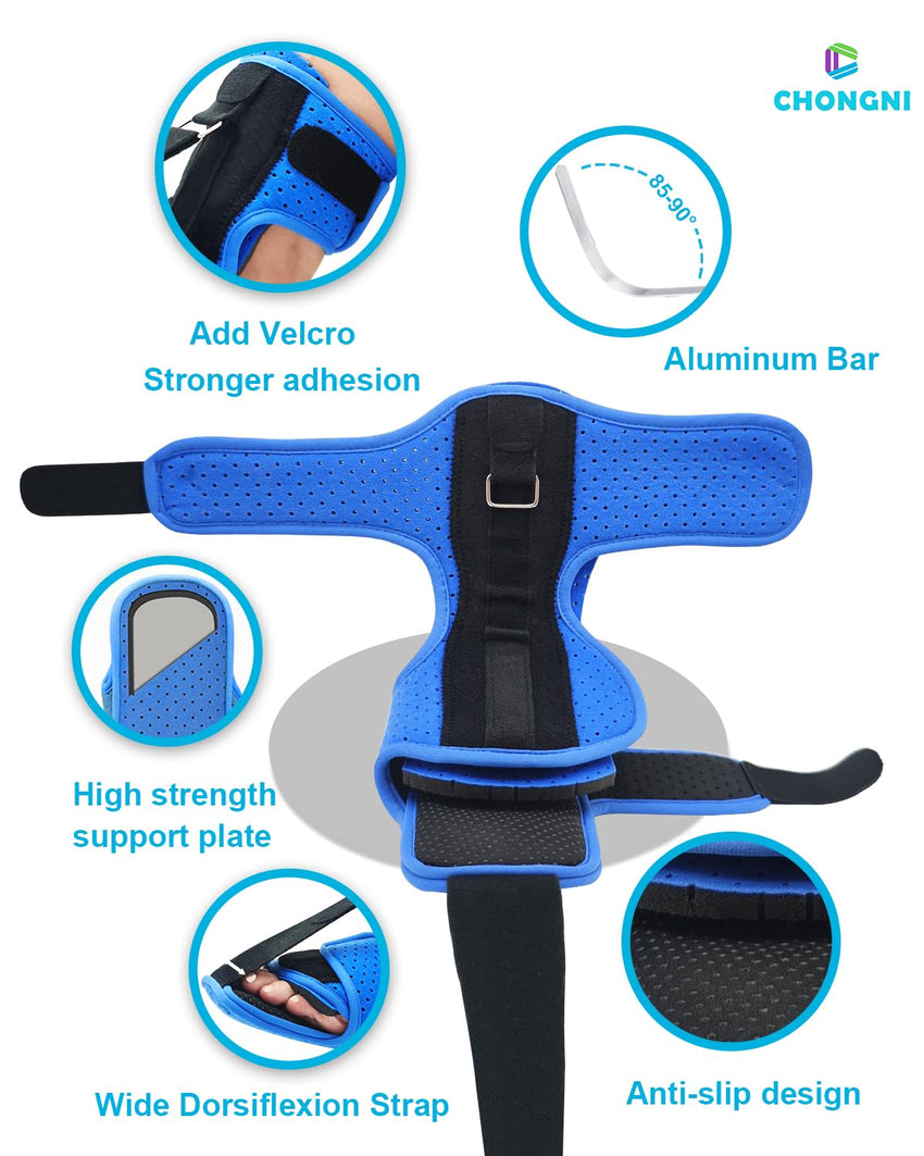 CHONGNI Plantar Fasciitis Night Splints: Upgrade Adjustable Breathable Night Splints for Plantar Fasciitis Support with Arch Support, Relief Achilles Tendonitis Foot Drop Heel Pain, Day&Night (Blue)
