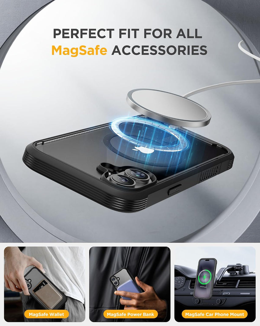 Miracase Magnetic Case for iPhone 16 Plus Case 6.7", [Upgraded Camera Control Cover],[Bubble Free] Built-in Tempered Glass Screen Protector, Full Body Bumper Case Compatible with Magsafe (Black)