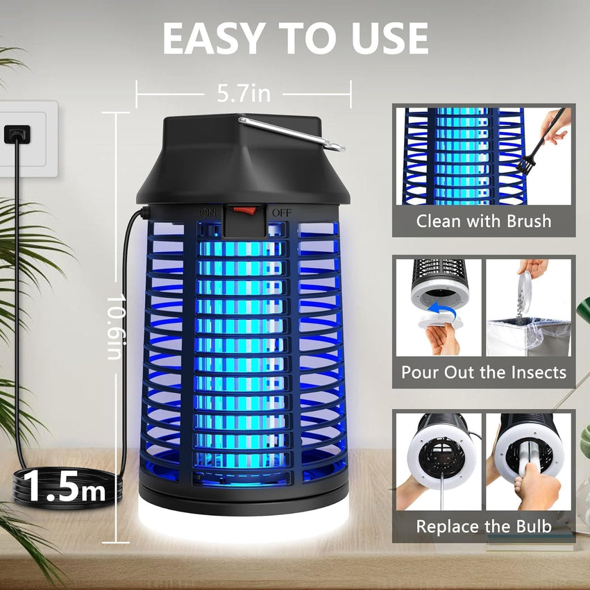 Electric Bug Zapper 4200V 15W Waterproof Indoor/Outdoor Insect Killer Lamp 15W