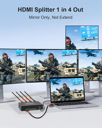 L'Puluva HDMI Splitter 1 in 4 out, 4K Splitter for 4 Monitors, 4 Way HDMI Distribution, Multi Adapter for PC, Laptop, HDTV, Projector,1 input 4 Outputs, Mirror Only, Not Extend