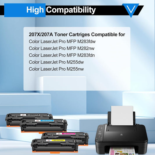 207X 207A Toner Cartridges No Chip Multipack-3150 Pages Replacement for HP 207A 207X Color Laserjet Pro MFP M283fdw M255dw M282nw M283fdn M255nw W2210A W2211A W2212A W2213A--Black Cyan Yellow Magenta