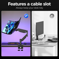Suptek Single Monitor Arm 43 Heavy Duty Gas Spring Monitor Arm Desk Mount Holds up to 13kg, Tool Free Height Adjustable Screen Arm with Tilt Swivel Rotation, VESA 75/100mm, C-clamp/Grommet Options