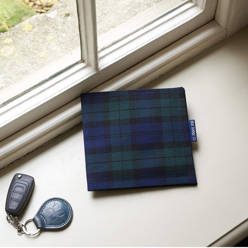 Blue Badge Co Blackwatch Tartan Fabric Hologram-Safe Wallet Disabled Parking Permit Cover Holder Fits New Badge Includes Timer Clock Made in The UK