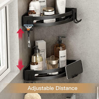 Voldra Corner Shower Caddy No Drilling, Shower Shelf Coner Adhesive Bathroom Corner Shelves with 4 Razor Hooks Shower Corner Shelf No Drill Bathroom Organiser Storage Wall Mounted(2-Pack, Black)
