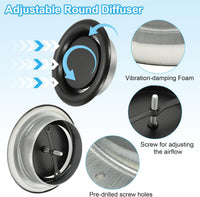 Round Ceiling Diffuser Metal Adjustable Air Vent Duct Cover Set of 2 Black