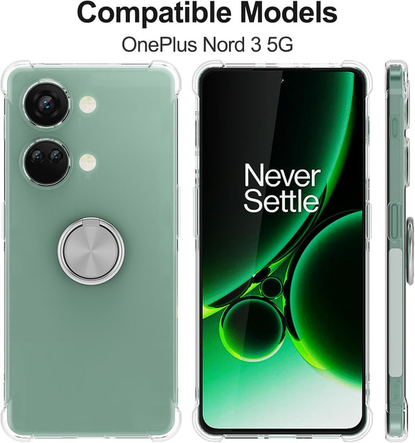 Kickstand Case Compatible with OnePlus Nord 3 5G, Crystal CLEAR Protective Soft TPU Shockproof Case with 360 Degree Magnetic Ring Cover - Silver Ring
