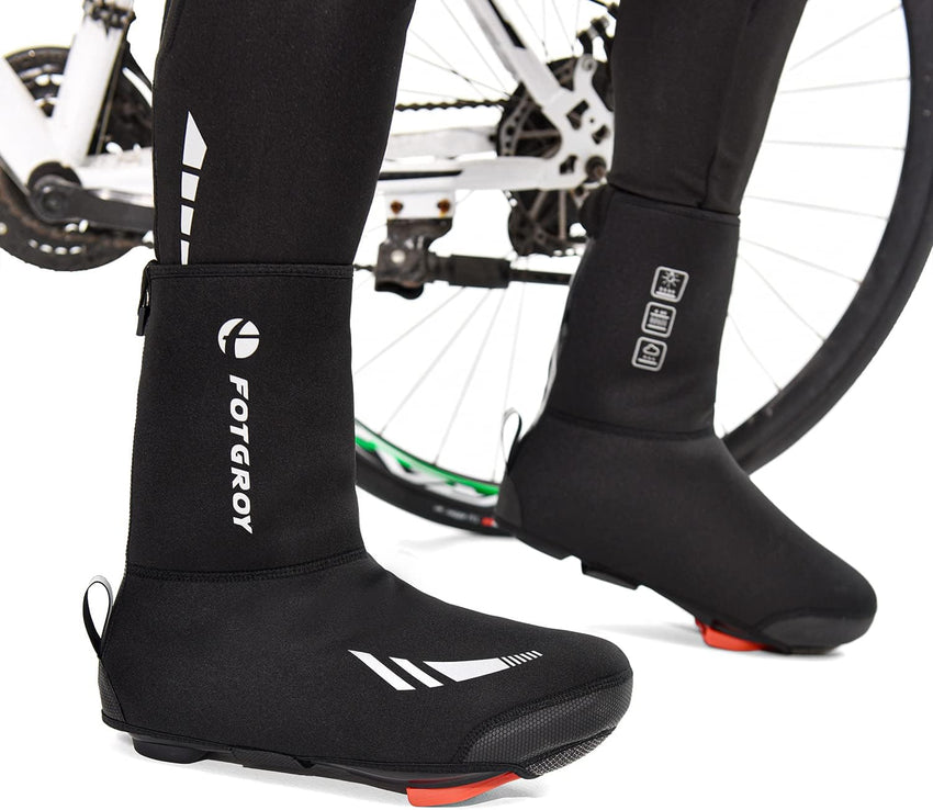 Cycling Shoe Covers Winter Thermal Warm Waterproof Overshoes for Mens Womens Road Bike MTB Booties Black M