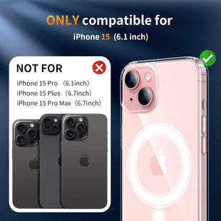 YNMEacc 5 in 1 Magnetic for iPhone 15 Case with 2X Screen Protector + 2 Lens Protector, [Compatible with MagSafe] Slim Soft TPU Silicone Shockproof Anti-Scratch Phone Cover - Clear