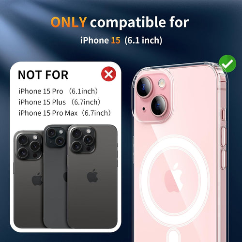 YNMEacc 5 in 1 Magnetic for iPhone 15 Case with 2X Screen Protector + 2 Lens Protector, [Compatible with MagSafe] Slim Soft TPU Silicone Shockproof Anti-Scratch Phone Cover - Clear