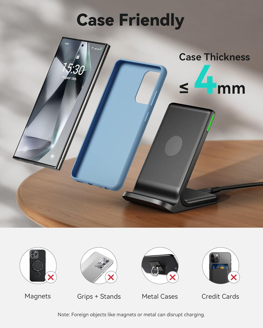 INIU Wireless Charger Stand, 15W Fast Charging Dock Phone Charger, Adaptive LED Wireless Charging Station for iPhone 17 16 15 14 13 12 11 Pro Max, Samsung S23 S22 S21, Google Pixel 8 7 6 etc.