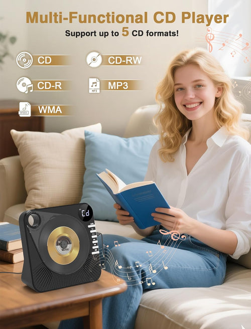 Portable CD Player with Bluetooth 5.0, Greadio Desktop CD Players for Home, CD Music Player with Speakers, Remote Control, Dust Cover, FM Radio, LCD Display, AUX, USB, Headphone Jack