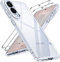 ivoler Clear Case for Samsung Galaxy S25 Edge with 2 Pieces Tempered Glass, [Anti-Yellow] [Military Protection] [Camera Protection] Transparent Protective Case Shockproof Anti-Scratch Cover
