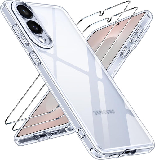 ivoler Clear Case for Samsung Galaxy S25 Edge with 2 Pieces Tempered Glass, [Anti-Yellow] [Military Protection] [Camera Protection] Transparent Protective Case Shockproof Anti-Scratch Cover