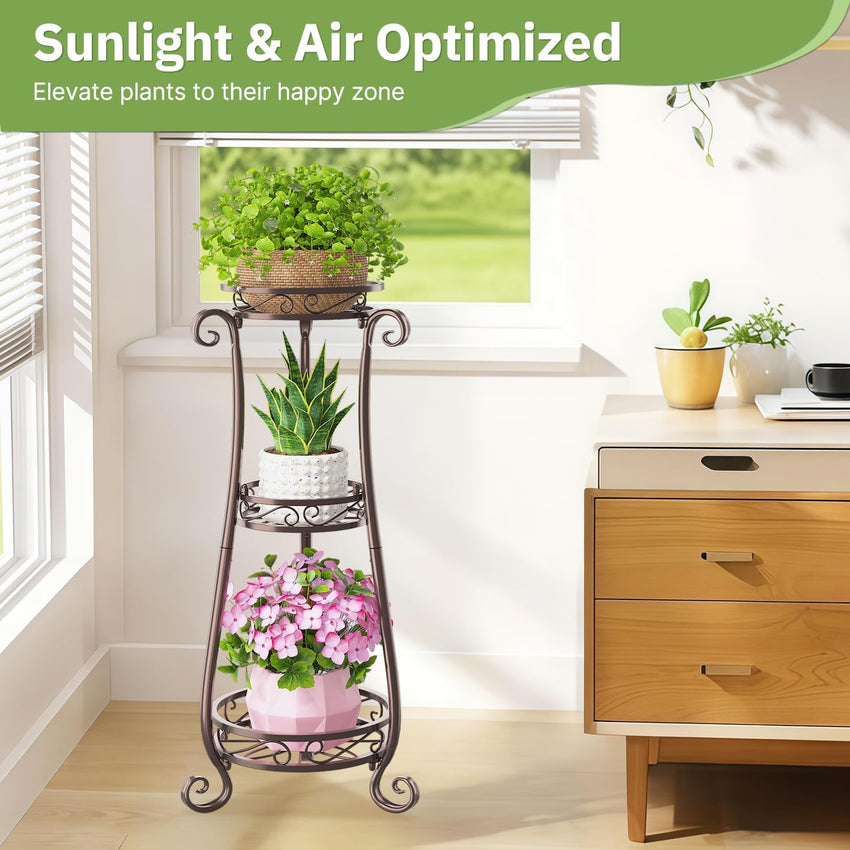 3-Tier Metal Plant Stand Tall Stable Flower Rack for Large Pots Bronze
